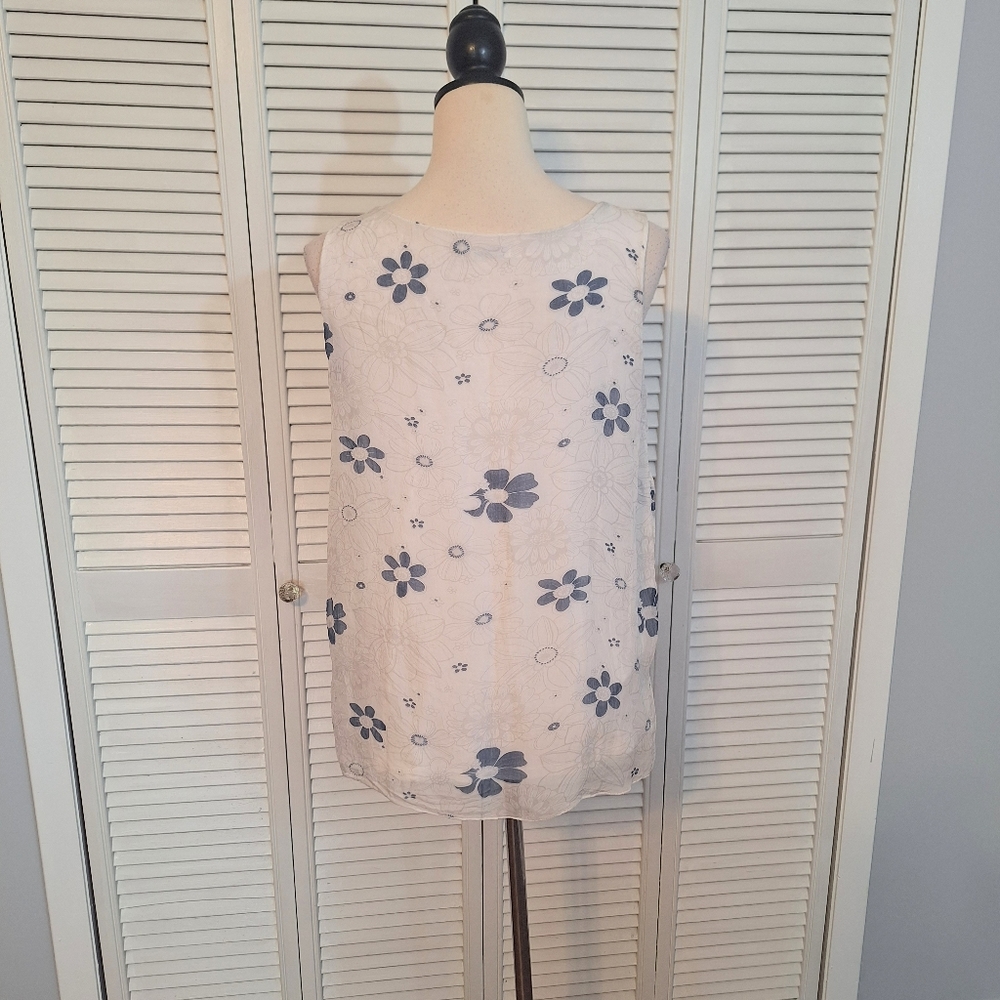 Marina gigli Italian silk sleeveless daisy blouse top small - Picture 4 of 6